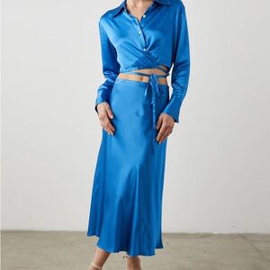 Rails Blue Midi Slip Skirt with Tie Front EUC